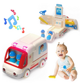 YCFUN Toy Wodden Car Truck Set, STEM Ambulance Vehicle Playsets Toys for Boys Kids Toddler Ages 3 4 5 6 7 8 Year Olds